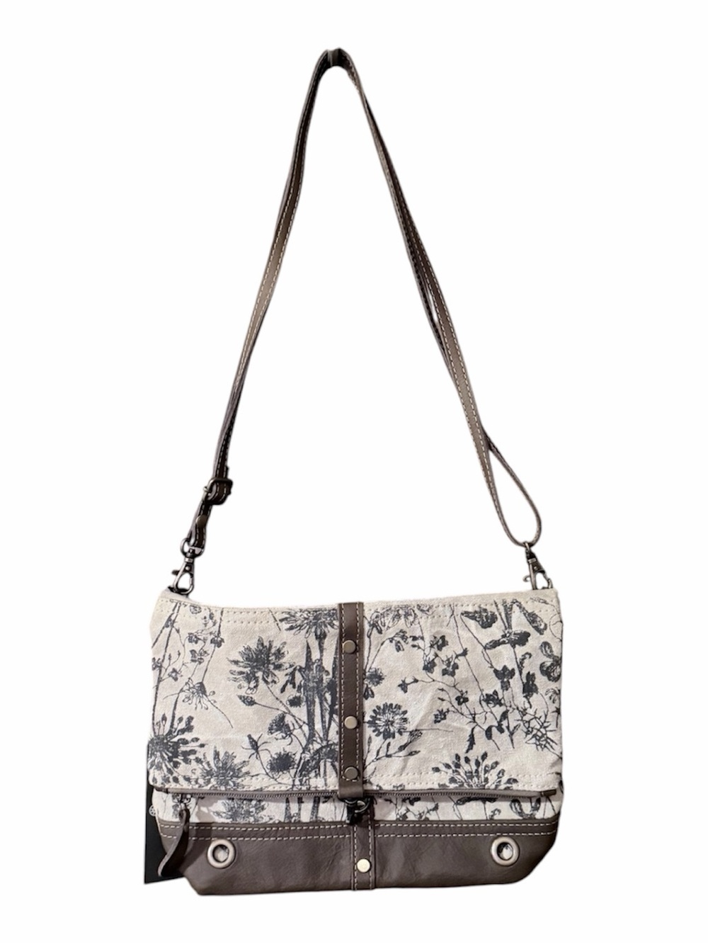 Myra Bag Tazzie Floral Accent Small Crossbody Cream and Brown